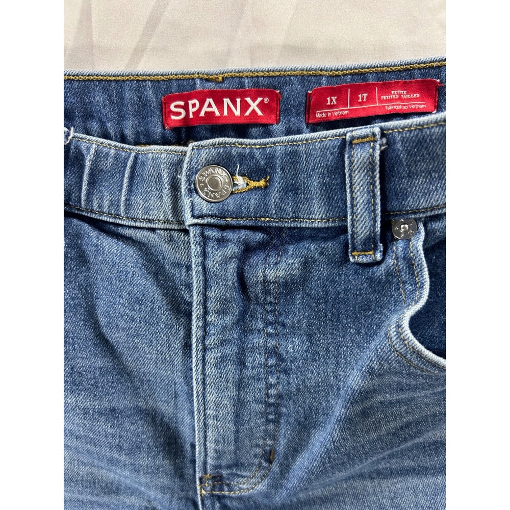 Spanx Ankle Wide Leg Jeans Medium Wash Blue Denim 1X 1T Petite - Picture 3 of 9